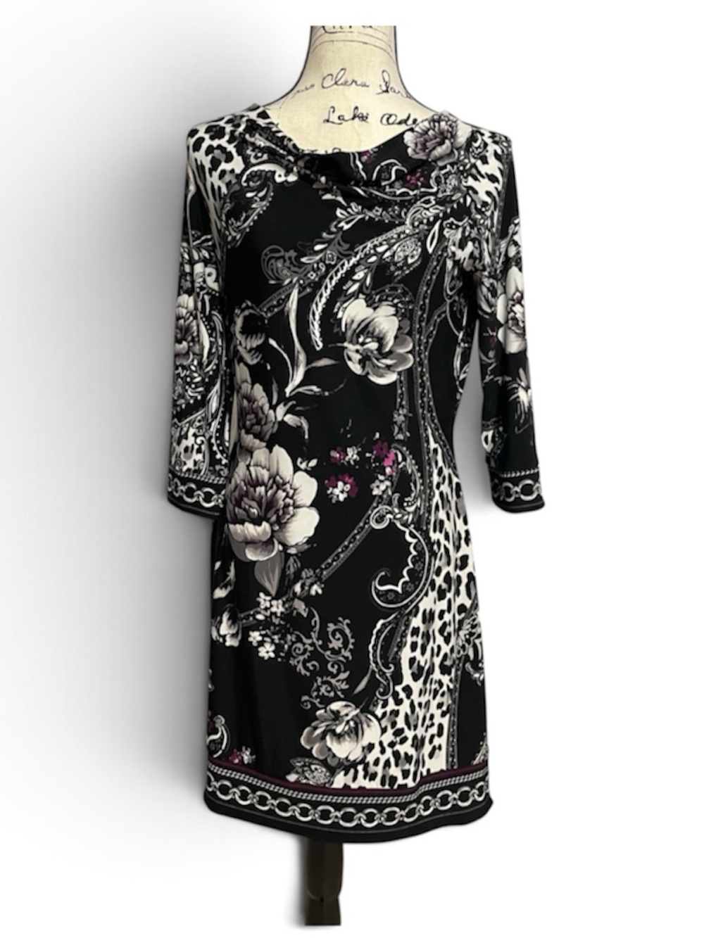 White House Black Market Black Floral & Animal-Print Midi Dress